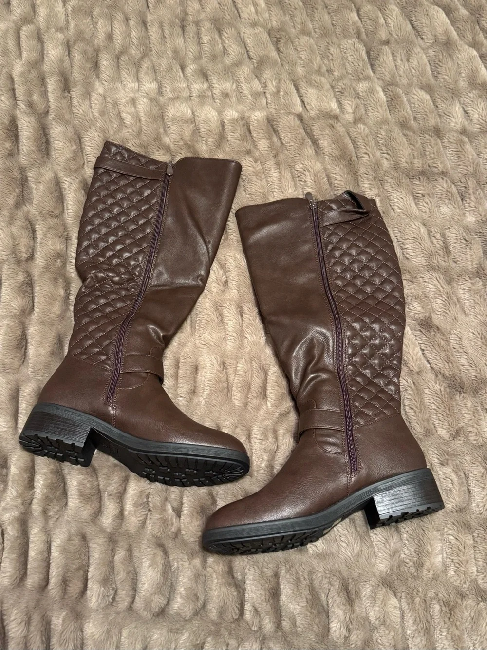 Women's Plus Size Wide Calf Leather Like Riding Boots Size 8.5